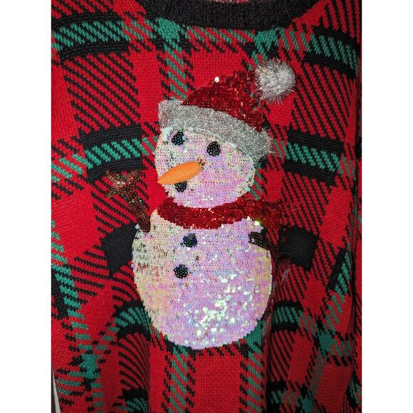 Womens Ugly Christmas Sweater 33 degrees Plaid Sequin Snowman Holiday Size Large - Picture 2 of 11